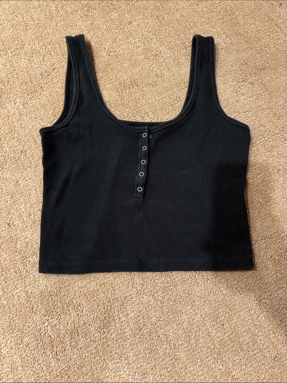 Abercrombie & Fitch Black Ribbed Henley Crop Tank